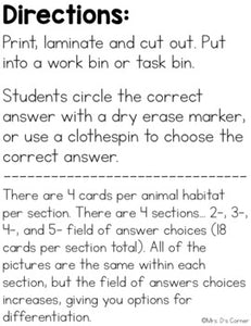 Work Bin Task Cards - Animal Habitats (72 cards with 4 levels)