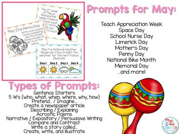 May Photo Writing Prompt Task Cards | Writing Prompts for May