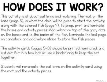 Shark and Fish Matching Mats and Activity Cards (Patterns, Colors, and Matching)