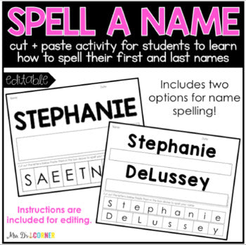 EDITABLE Name Spelling Cut and Paste Activity