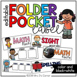 Editable Folder Pocket Labels ( color and black/white options)