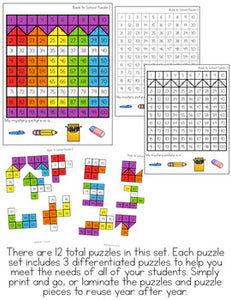 Back to School Hundreds Chart Mystery Picture Puzzles