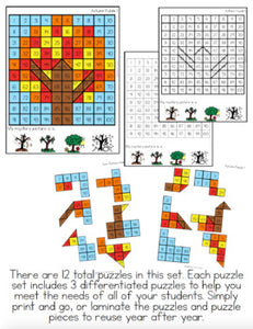 Autumn / Fall Mystery Picture Hundred's Chart Puzzles