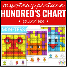 Load image into Gallery viewer, Monsters Mystery Picture Hundred&#39;s Chart Puzzles