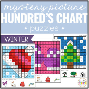 Winter Mystery Picture Hundred's Chart Puzzles