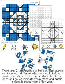 Winter Mystery Picture Hundred's Chart Puzzles