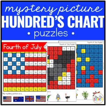 4th of July Mystery Picture Hundred's Chart Puzzles | Independence Day Puzzles