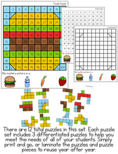 Foods Mystery Picture Hundred's Chart Puzzles