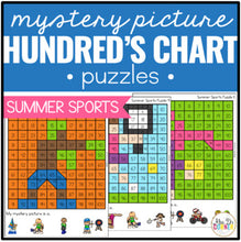 Load image into Gallery viewer, Summer Sports Mystery Picture Hundred&#39;s Chart Puzzles