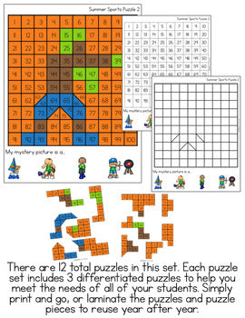 Summer Sports Mystery Picture Hundred's Chart Puzzles