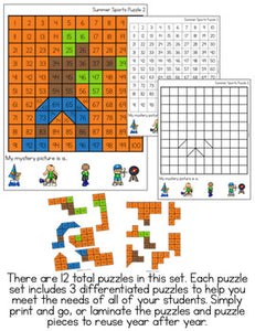 Summer Sports Mystery Picture Hundred's Chart Puzzles