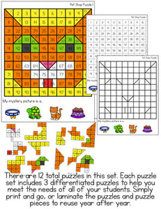 Pet Shop Mystery Picture Hundred's Chart Puzzles