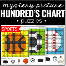 Load image into Gallery viewer, Sports Hundreds Chart Mystery Picture Puzzles