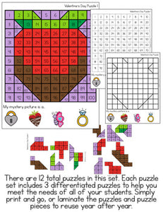 Valentine's Day Mystery Picture Hundred's Chart Puzzles