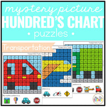 Load image into Gallery viewer, Transportation Mystery Picture Hundreds Chart Puzzles