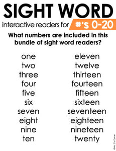 Numbers 0 to 20 Interactive Sight Word Reader Bundle | Number Activity Books