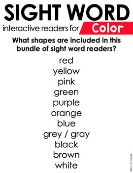 Colors Interactive Sight Word Reader Bundle | Color Activity Books