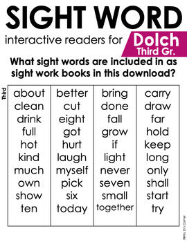 Third Grade Dolch Sight Word Books | Printable Dolch Sight Word Readers