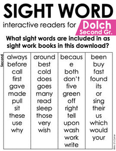Second Grade Dolch Sight Word Books | Printable Dolch Sight Word Readers