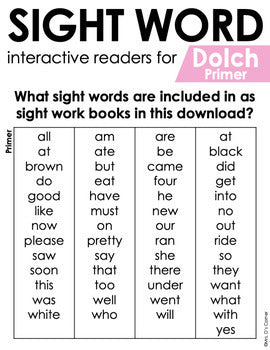 Primer Dolch Sight Word Books | Printable Dolch Sight Word Readers