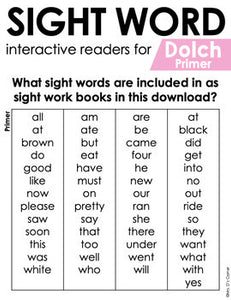 Primer Dolch Sight Word Books | Printable Dolch Sight Word Readers