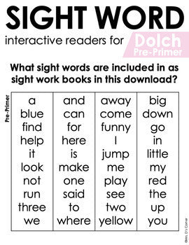 Pre-Primer Dolch Sight Word Books | Printable Dolch Sight Word Readers