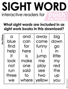 Pre-Primer Dolch Sight Word Books | Printable Dolch Sight Word Readers