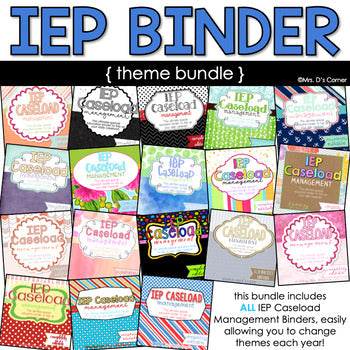 IEP Caseload Binder for Special Ed - Bundle of 18 Themes
