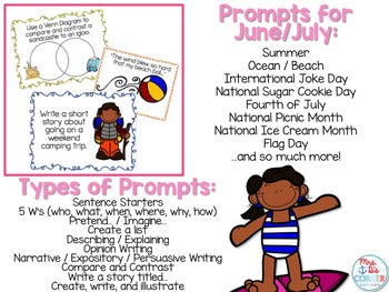 June and July Photo Writing Prompt Task Cards | Writing Prompts for June and July