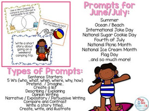 June and July Photo Writing Prompt Task Cards | Writing Prompts for June and July