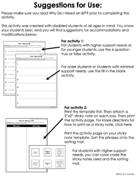 Why Do I Need an IEP? | Student Self Advocacy Adapted Book, Reader + Activity