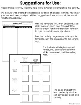 My Role in My IEP | Student Self Advocacy Adapted Book, Reader + Activity