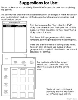 Why Should I Self Advocate? | Student Self Advocacy Adapted Book + Activity