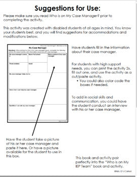 Who is My Case Manager? | Student Self Advocacy Adapted Book + Activity