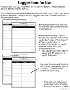 Accommodations and Modifications | Student Self Advocacy Adapted Book + Activity