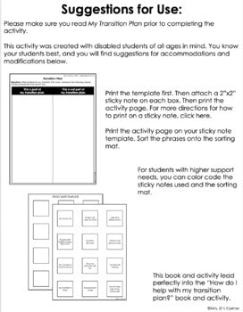 What is a Transition Plan | Student Self Advocacy Adapted Book Reader + Activity