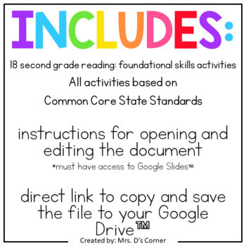 Second Grade Foundational Skills Standards-Aligned Digital Activity Bundle