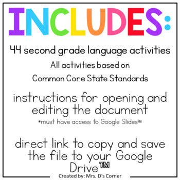 Second Grade Language Standards-Aligned Digital Activity Bundle