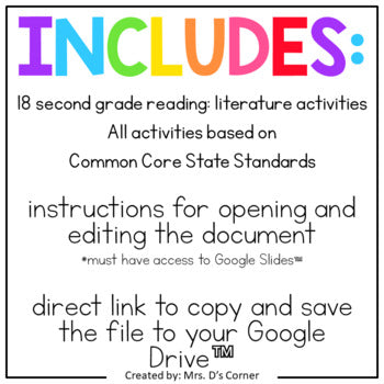 Second Grade Literature Standards-Aligned Digital Activity Bundle