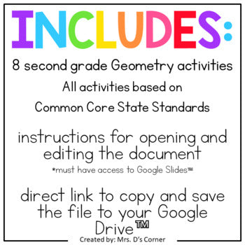 Second Grade Geometry Standards-Aligned Digital Activity Bundle