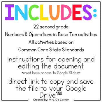 2nd Grade Numbers & Operations in Base Ten Digital Activity Bundle