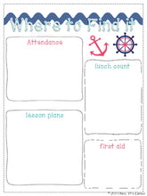 Load image into Gallery viewer, Editable Substitute Binder { Pink Aqua Nautical } The Ultimate Sub Binder Guide