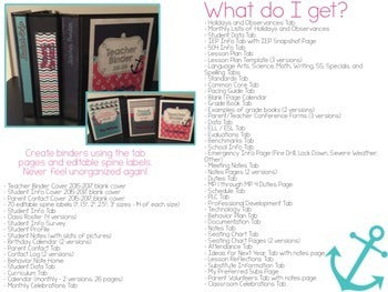 Editable Teacher Binder { Pink & Aqua Nautical } Ultimate Teacher Survivor Guide