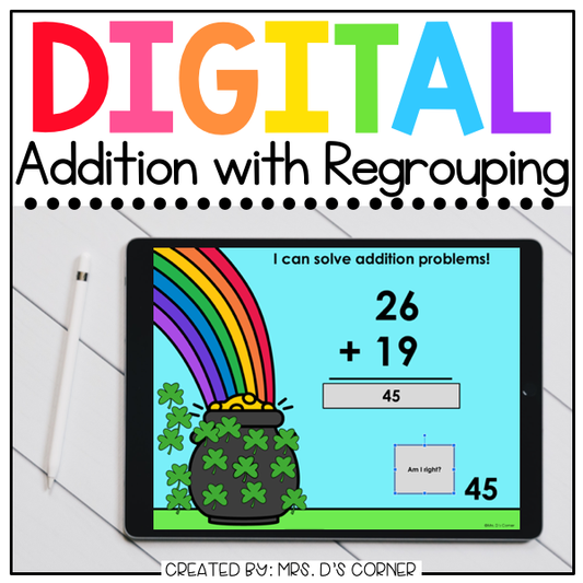 Saint Patrick's Day Addition with Regrouping Digital Activity| Distance Learning