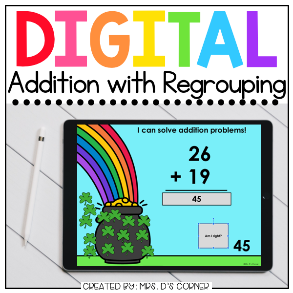 Saint Patrick's Day Addition with Regrouping Digital Activity| Distance Learning